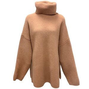 ACNE STUDIOS CARAMEL BROWN RIBBED TURTLENECK SWEATER